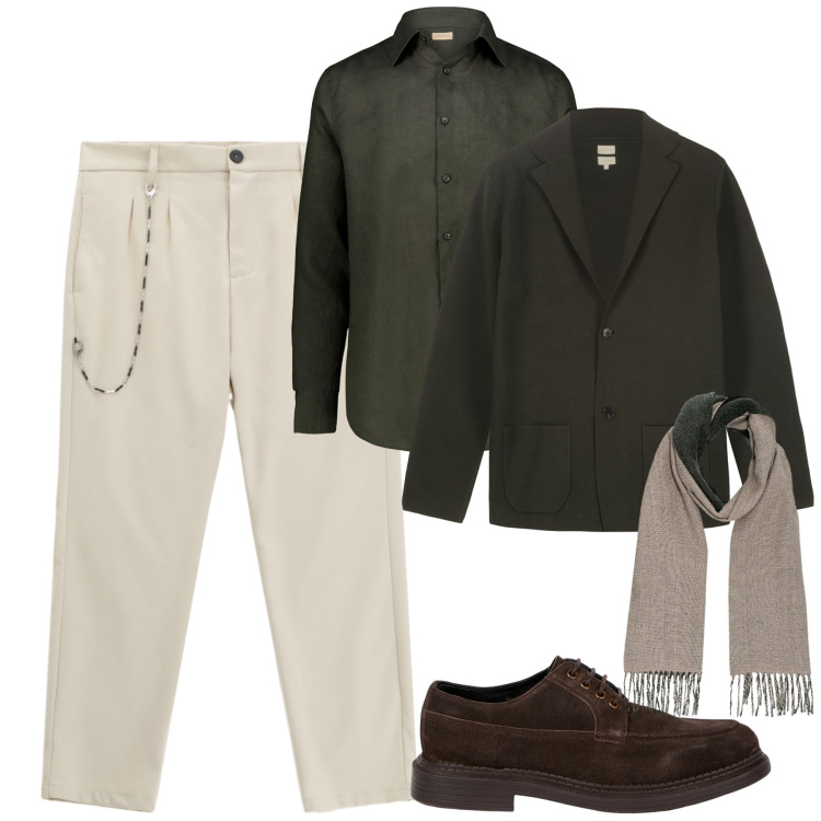 Outfit uomo - Total look #2272928. Stile Urban per Tutti i giorni. Abbinamento con pantaloni, camicie, giacche, sciarpe, scarpe stringate.