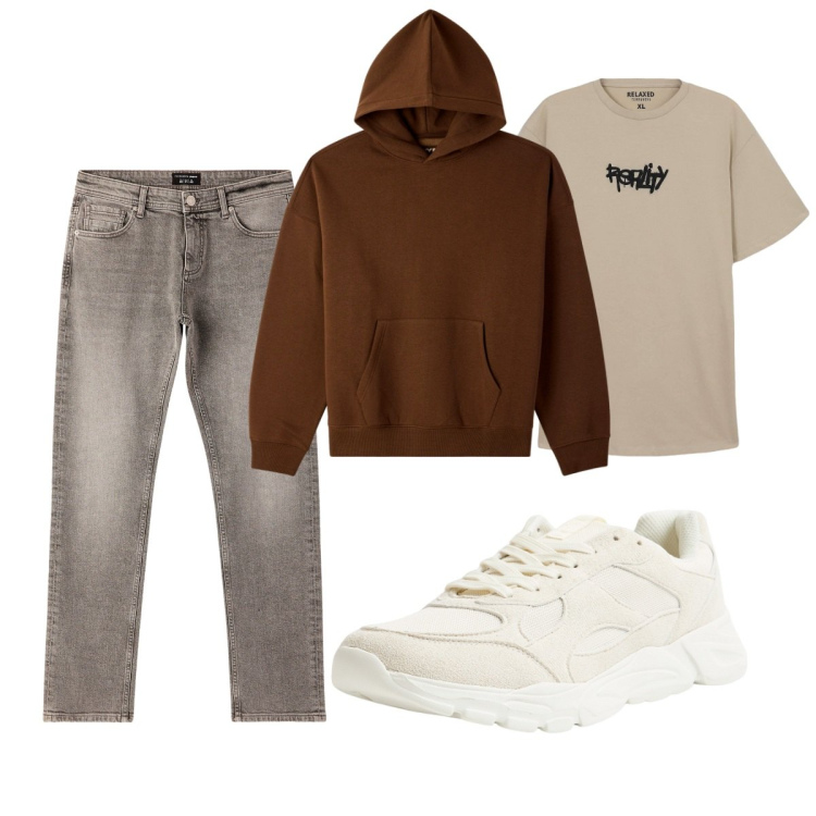 Outfit uomo - Total look #2272929. Stile Casual per Tutti i giorni. Abbinamento con sneakers, t-shirt, jeans, felpe con cappuccio.