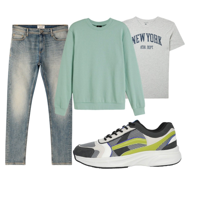 Outfit uomo - Total look #2272936. Stile Casual per Tutti i giorni. Abbinamento con felpe, t-shirt, jeans skinny, sneakers.