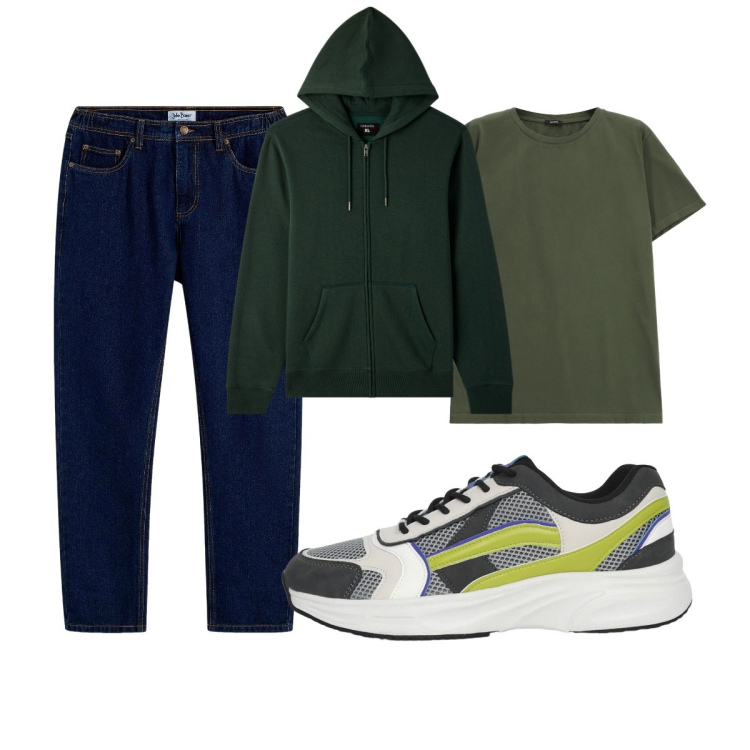 Outfit uomo - Total look #2272944. Stile Casual per Tutti i giorni. Abbinamento con jeans dritti, felpe con cappuccio, sneakers, t-shirt.