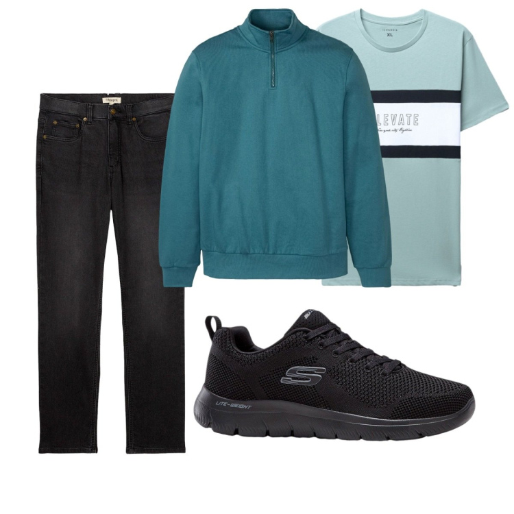 Outfit uomo - Total look #2272945. Stile Casual per Tutti i giorni. Abbinamento con felpe, sneakers, jeans, t-shirt.