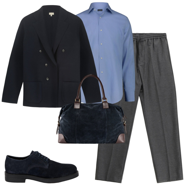 Outfit uomo - Doppiopetto in punto Milano. Stile Business/Elegante per Tutti i giorni. Abbinamento con pantaloni, scarpe stringate, giacche, camicie, borse sportive.