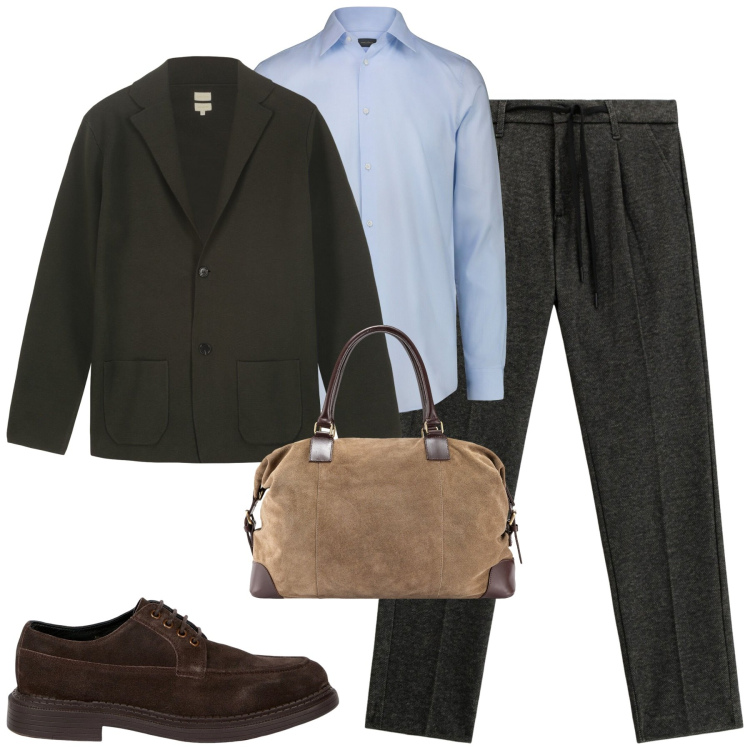 Outfit uomo - Elegante nei colori autunnali. Stile Business/Elegante per Tutti i giorni. Abbinamento con pantaloni, giacche, borse sportive, camicie, scarpe stringate.