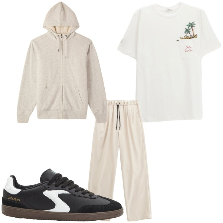 Outfit uomo - Comodo nel fine settimana. Stile Casual per Sport. Abbinamento con sneakers, felpe con cappuccio, pantaloni, t-shirt.