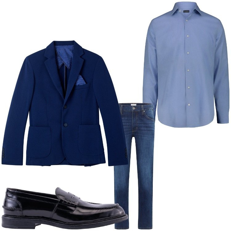 Outfit uomo - Serata speciale. Stile Business/Elegante per Serata speciale. Abbinamento con jeans dritti, giacche, camicie, scarpe stringate.