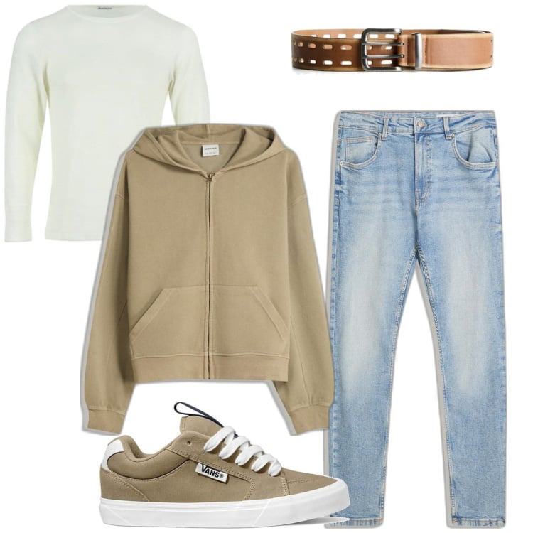 Outfit hombre - Urban #5220. Estilo Urban para Todos los días. Combinación con camiseta, sudaderas, cinturones, vaqueros pitillo, sneakers.