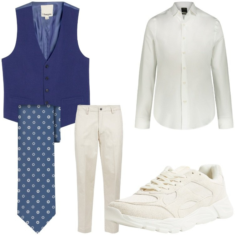 Outfit uomo - Serata chic. Stile Business/Elegante per Serata speciale. Abbinamento con gilet, sneakers, camicie, pantaloni, cravatte.