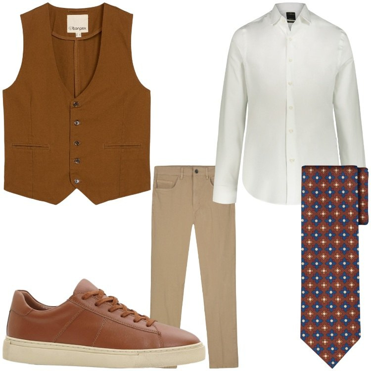 Outfit uomo - Sempre in cravatta. Stile Business/Elegante per Serata speciale. Abbinamento con gilet, sneakers, camicie, pantaloni, cravatte.