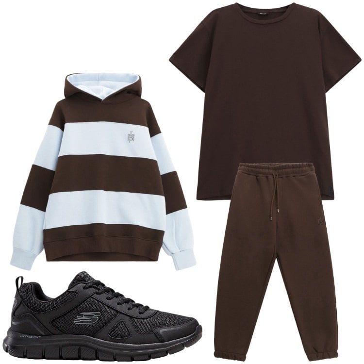 Outfit uomo - Sportivo. Stile Casual per Sport. Abbinamento con sneakers, pantaloni, t-shirt, felpe con cappuccio.