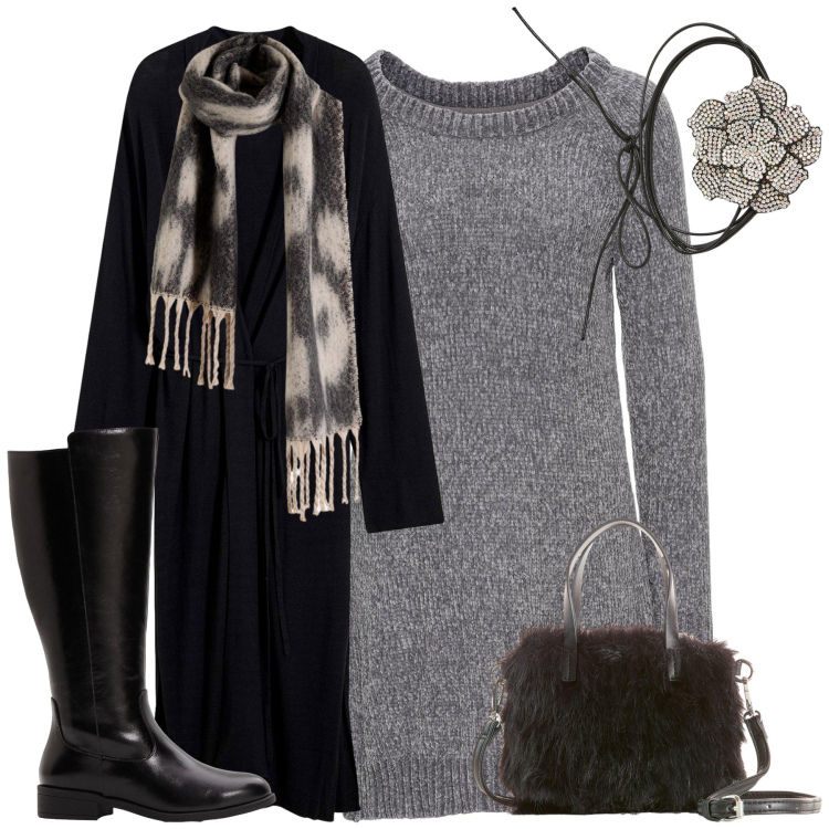 Outfit donna - City. Stile Casual chic per Tutti i giorni. Abbinamento con vestiti, cappotti, stivali, sciarpe, borse a mano, collane.