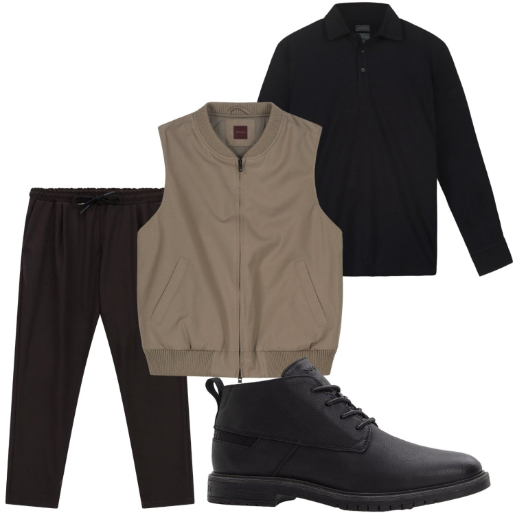 Outfit uomo - Tonalità neutre. Stile Casual per Tutti i giorni. Abbinamento con stivali e stivaletti, pantaloni, polo, piumini.