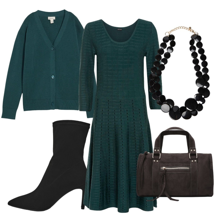 Outfit donna - Total look #2272998. Stile Chic per Tutti i giorni. Abbinamento con vestiti, cardigans, borse a mano, stivali, collane.