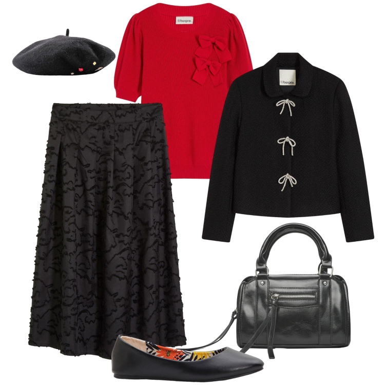 Outfit donna - New romantic in città. Stile Romantica per Tutti i giorni. Abbinamento con gonne longuette, maglieria, ballerine, cappelli e berretti, blazer, borse a mano.