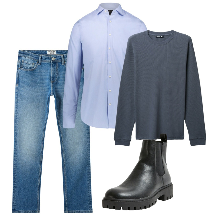 Outfit uomo - Casual blue jeans. Stile Casual per Tutti i giorni. Abbinamento con jeans, stivali e stivaletti, maglieria, camicie.