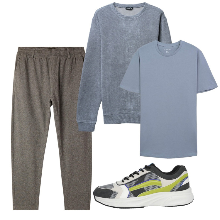 Outfit uomo - Sport. Stile Casual per Sport. Abbinamento con t-shirt, maglieria, pantaloni, sneakers.