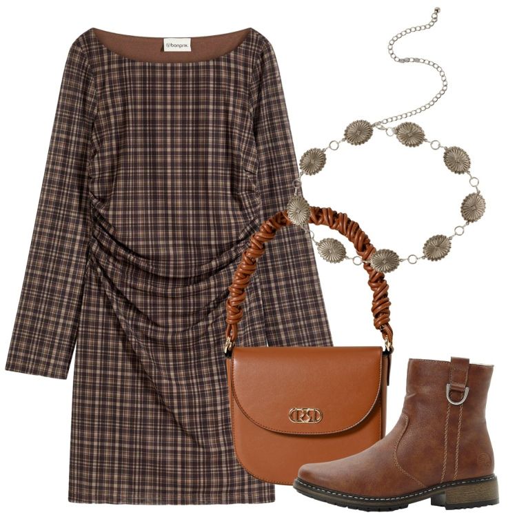 Outfit donna - Drappeggi minimal. Stile Bon Ton per Tutti i giorni. Abbinamento con vestiti, stivaletti, cinture, borse a mano.