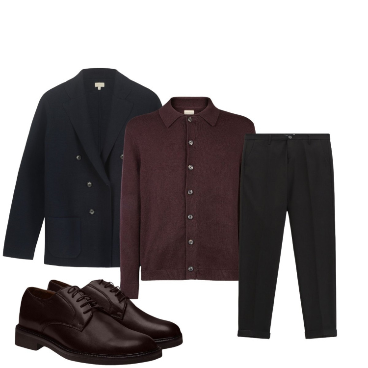 Outfit uomo - Elegante in bordeaux e nero. Stile Business/Elegante per Tutti i giorni. Abbinamento con pantaloni, scarpe stringate, giacche, polo.