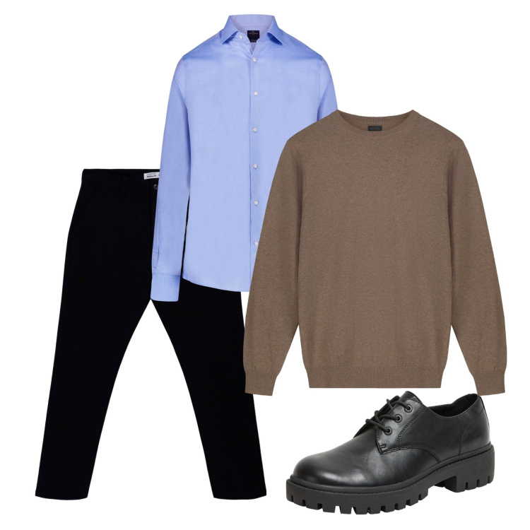 Outfit uomo - Easy. Stile Casual per Tutti i giorni. Abbinamento con scarpe stringate, pantaloni chino, camicie, maglieria.