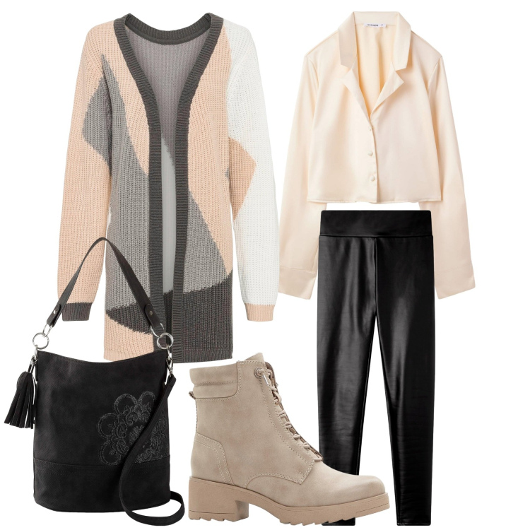 Outfit donna - Il cardigan. Stile Casual chic per Tutti i giorni. Abbinamento con borse a mano, cardigans, stivaletti, camicie, leggings.