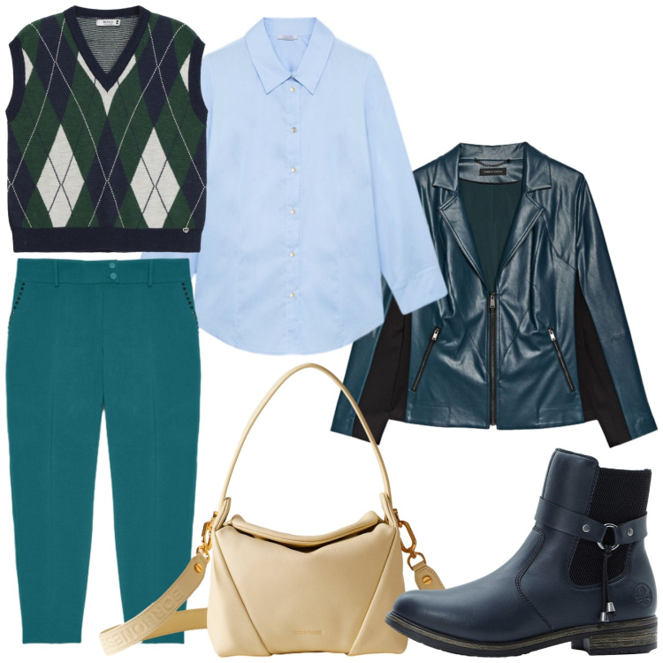 Outfit donna - Total look #2273026. Stile Casual chic per Tutti i giorni. Abbinamento con stivaletti chelsea, gilet, borse a spalla, camicie, pantaloni, giacche.