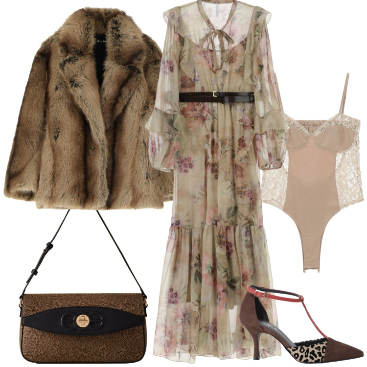 Outfit donna - La sera con charm. Stile Chic per Serata fuori. Abbinamento con vestiti lunghi, body, décolleté, vestiti corti, borse a spalla.