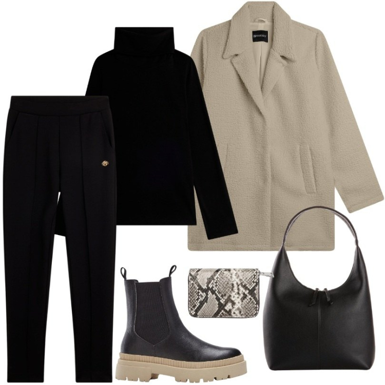 Outfit donna - Total look #2273047. Stile Basic per Tutti i giorni. Abbinamento con shopping bag, stivaletti chelsea, portafogli, cappotti, maglieria, pantaloni.