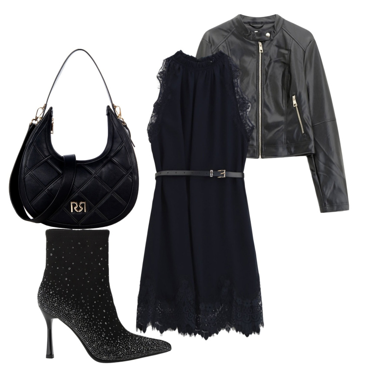Outfit donna - Halloween. Stile Glamour per Serata fuori. Abbinamento con borse a tracolla, vestiti corti, giacche, stivaletti.