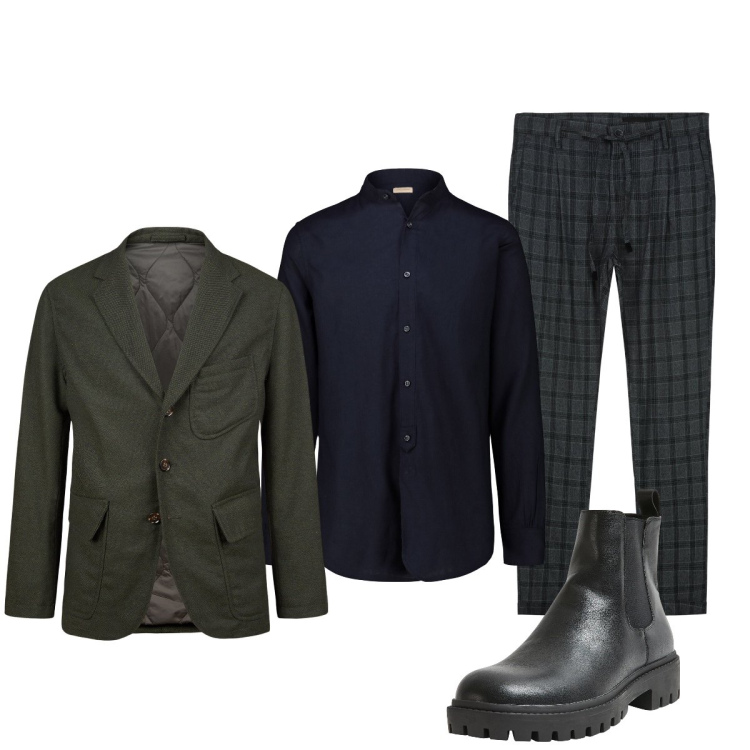 Outfit uomo - Total look #2273055. Stile Trendy per Tutti i giorni. Abbinamento con stivali e stivaletti, camicie, giacche, pantaloni.