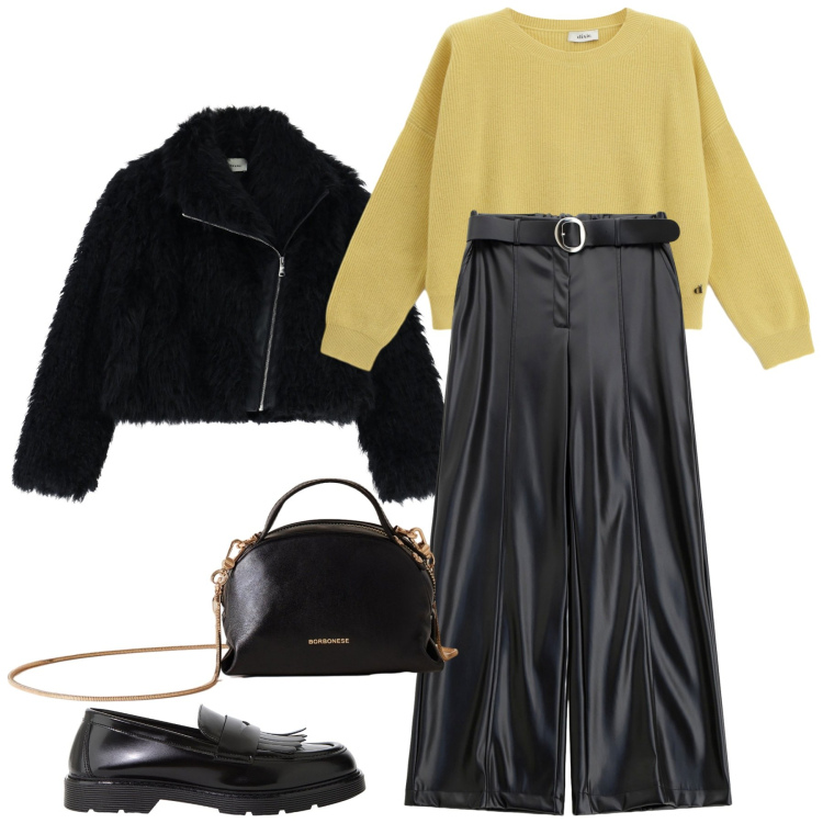 Outfit donna - Dalla mattina alla sera. Stile Glamour per Tutti i giorni. Abbinamento con pantaloni, borse a mano, maglieria, mocassini, cappotti.