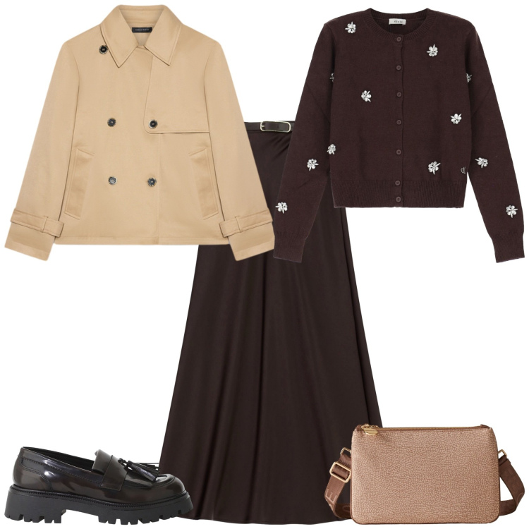 Outfit donna - Total look #2273077. Stile Casual chic per Tutti i giorni. Abbinamento con borse a tracolla, gonne lunghe, mocassini, cardigans, trench.