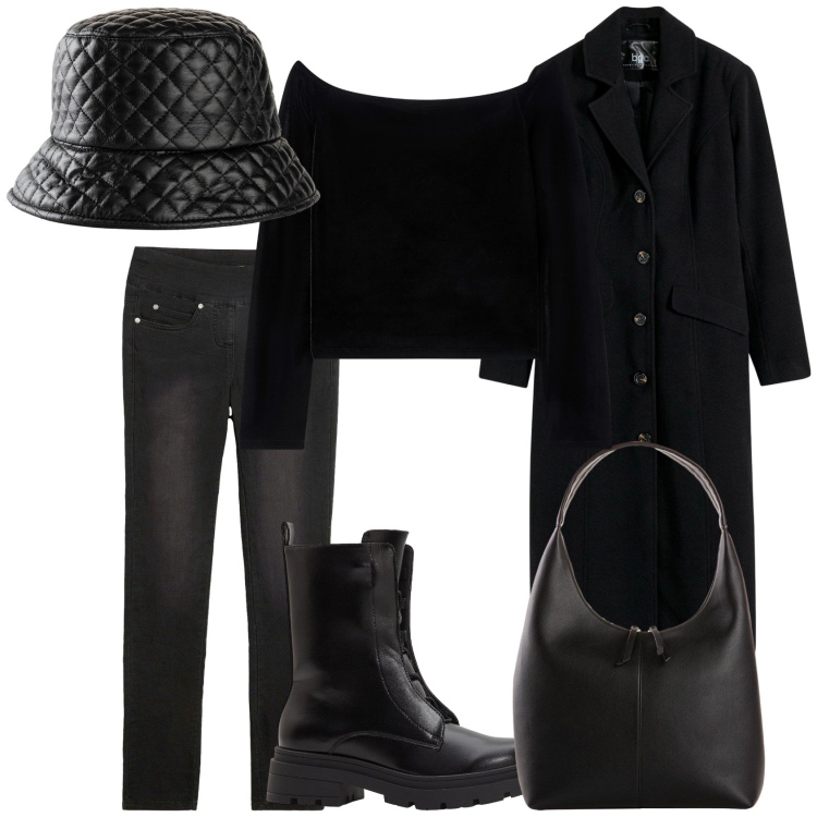 Outfit donna - Halloween... dolcetto o scherzetto?. Stile Trendy per Serata fuori. Abbinamento con cappotti, cappelli con visiera, shopping bag, stivaletti, jeans dritti, bluse.
