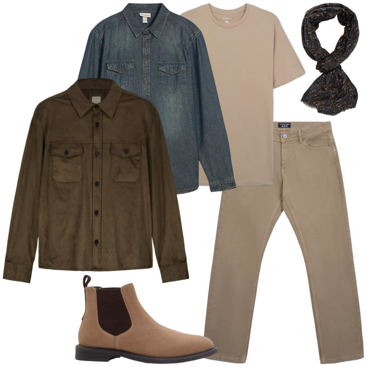 Outfit uomo - Una pashmina con microfantasia. Stile Casual per Tutti i giorni. Abbinamento con camicie, stivali e stivaletti, jeans, t-shirt, giacche, sciarpe.