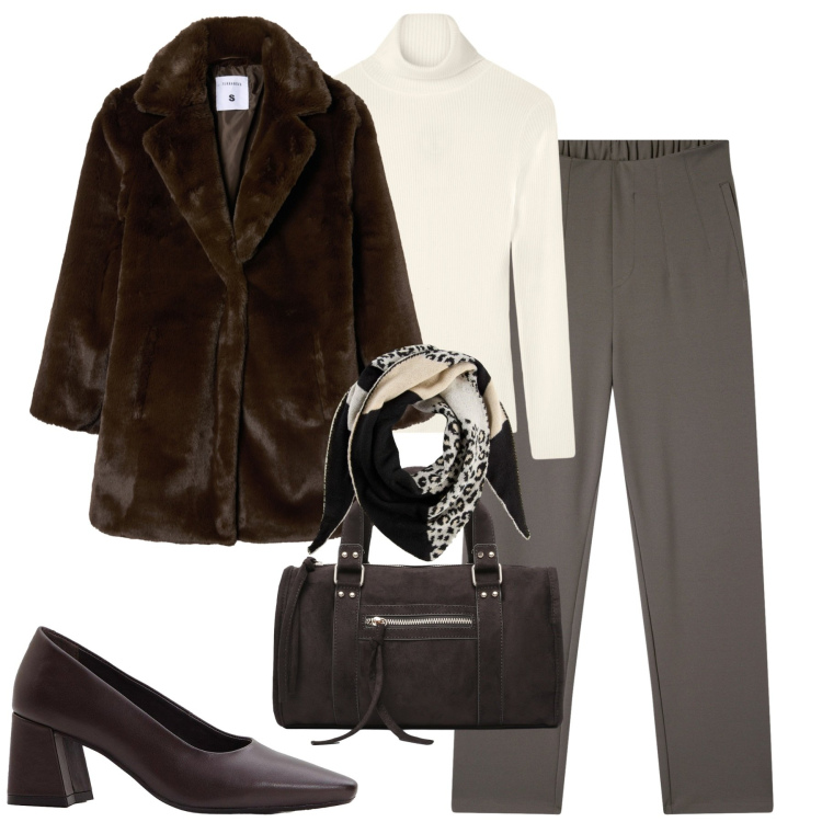 Outfit donna - City. Stile Urban per Tutti i giorni. Abbinamento con décolleté, foulard, cappotti, borse a mano, maglieria, pantaloni chino.