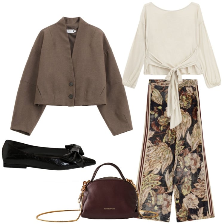 Outfit donna - Total look #2273108. Stile Chic per Serata fuori. Abbinamento con ballerine, blazer, pantaloni, top, borse a mano.