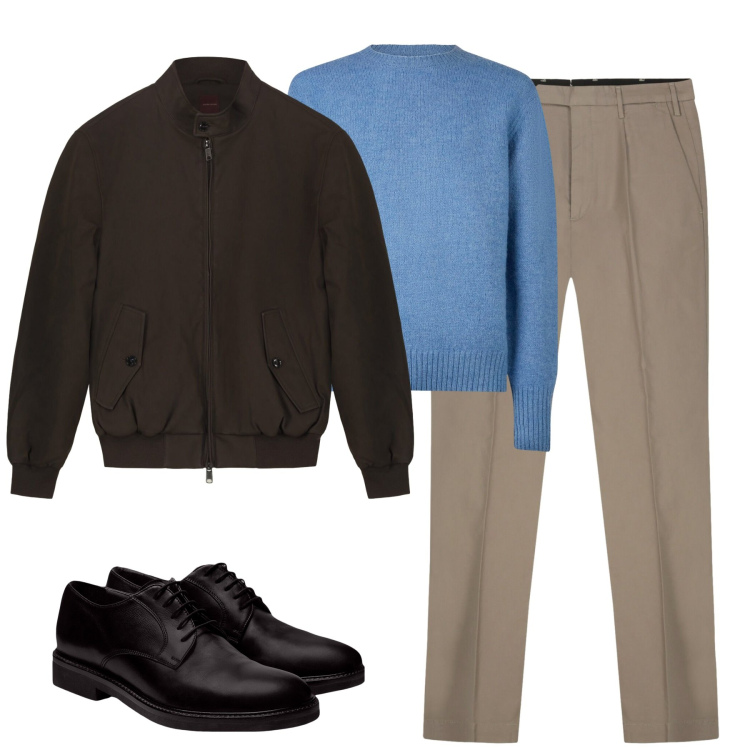 Outfit uomo - Total look #2273126. Stile Urban per Tutti i giorni. Abbinamento con scarpe stringate, pantaloni, bomber, maglieria.