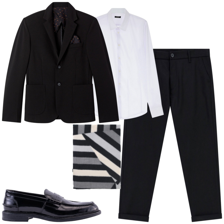Outfit uomo - Total look #2273129. Stile Business/Elegante per Cerimonia. Abbinamento con giacche, camicie, pantaloni, sciarpe, scarpe stringate.
