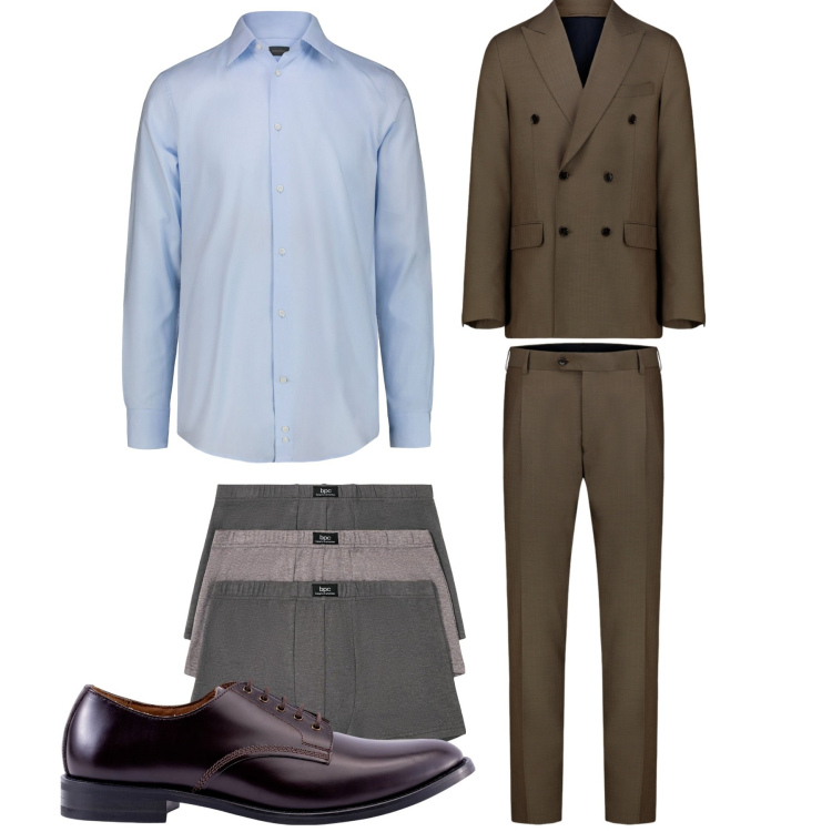 Outfit uomo - Un abito doppelganger. Stile Business/Elegante per Cerimonia. Abbinamento con boxer, scarpe stringate, abiti, camicie.