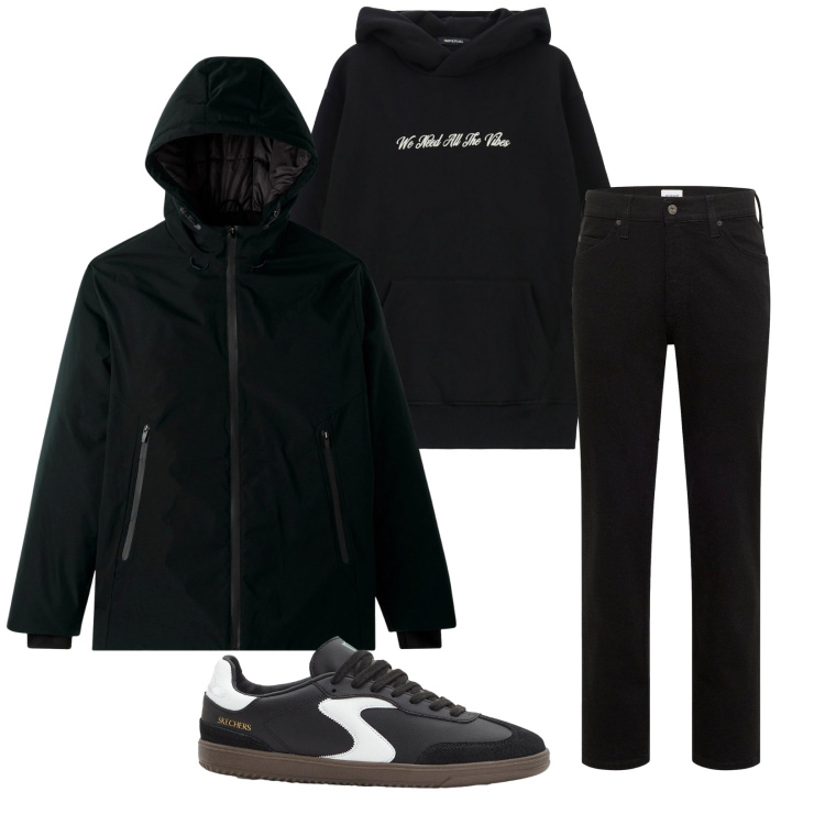 Outfit uomo - Total look #2273150. Stile Urban per Tutti i giorni. Abbinamento con sneakers, jeans dritti, giacche, felpe con cappuccio.