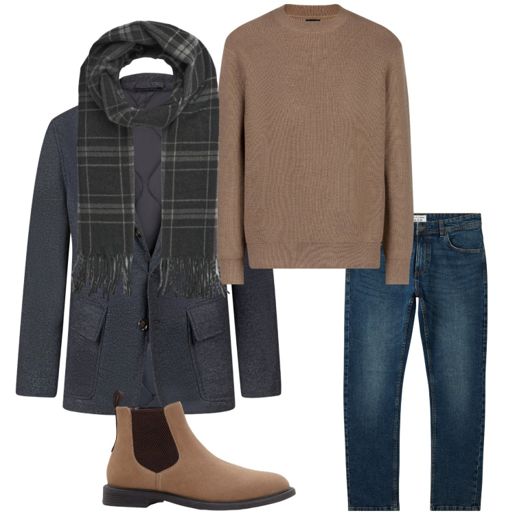 Outfit uomo - Total look #2273152. Stile Business/Elegante per Ufficio. Abbinamento con stivali e stivaletti, jeans, sciarpe, giacche, maglieria.