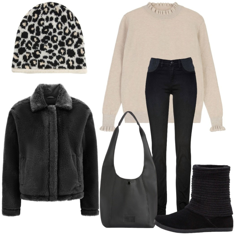 Outfit donna - Total look #2273175. Stile Casual per Tutti i giorni. Abbinamento con stivali, jeans skinny, berretti, maglieria, borse a spalla, cappotti.