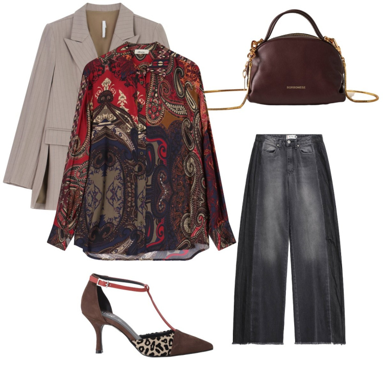 Outfit donna - Fantasie orientali. Stile Boho per Serata fuori. look ideale per Petite. Abbinamento con jeans, blazer, décolleté, camicie, borse a mano.