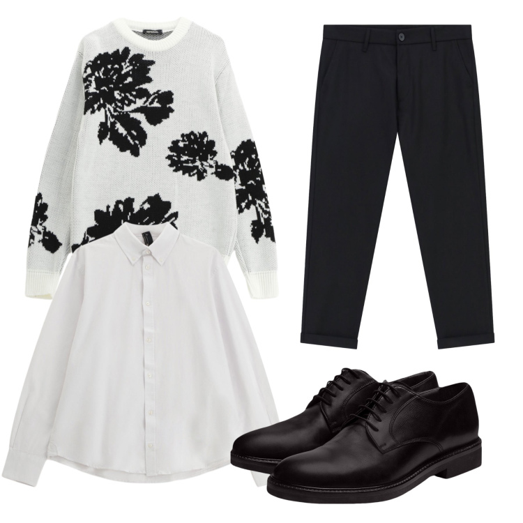 Outfit uomo - Fiori dark. Stile Trendy per Serata speciale. Abbinamento con pantaloni, pullovers, camicie, scarpe stringate.