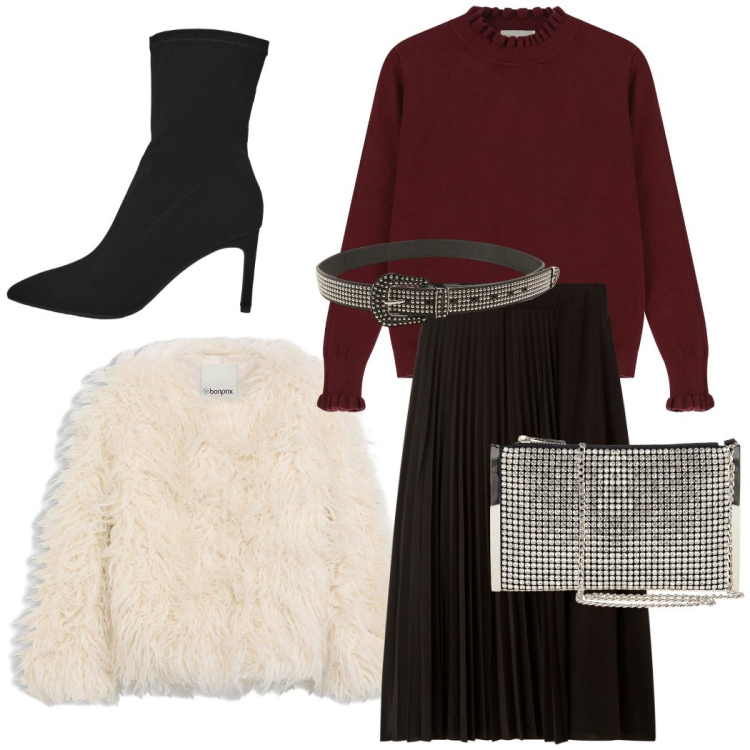 Outfit donna - Total look #2273190. Stile Chic per Serata fuori. Abbinamento con ecopellicce, cinture, stivali, gonne lunghe, pochette, maglieria.