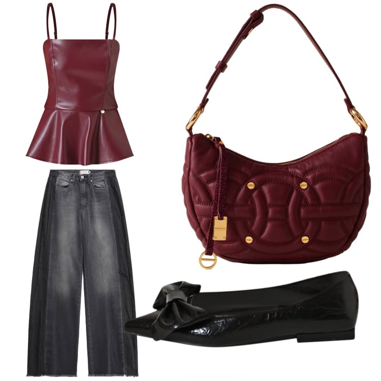 Outfit donna - Aperitivo. Stile Trendy per Tutti i giorni. Abbinamento con jeans, borse a spalla, top, ballerine.