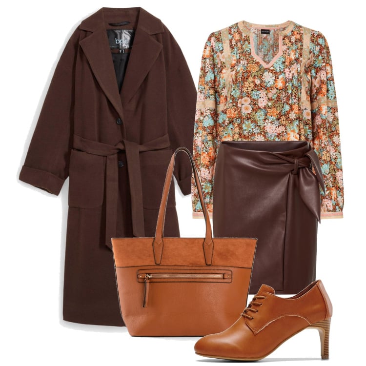 Outfit femme - Octobre. Style Glamour pour Tous les jours. Assortir avec tuniques, sac cabas, jupes, chaussures à talon, manteaux.