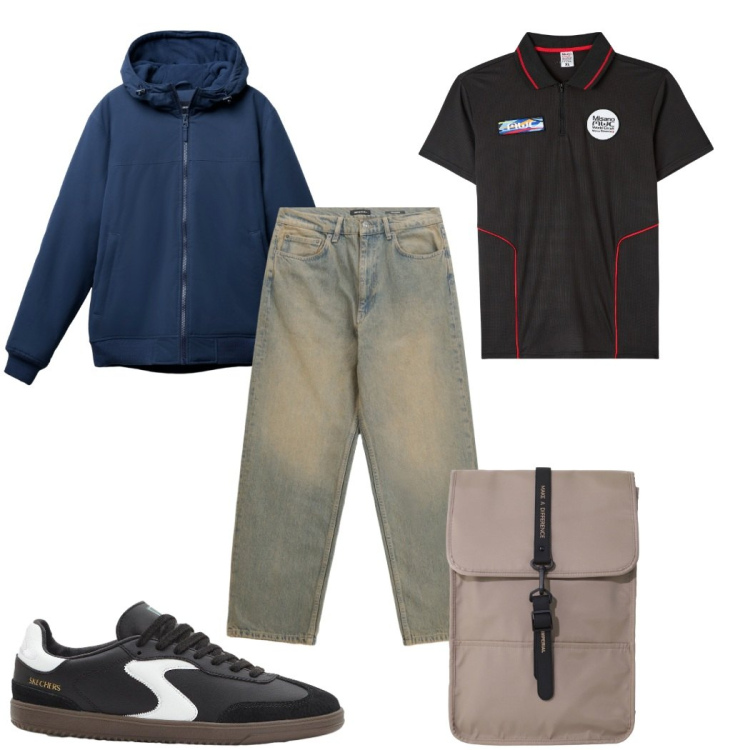 Outfit uomo - Total look #2273382. Stile Trendy per Tutti i giorni. Abbinamento con sneakers, polo, giacche, jeans, borse sportive.