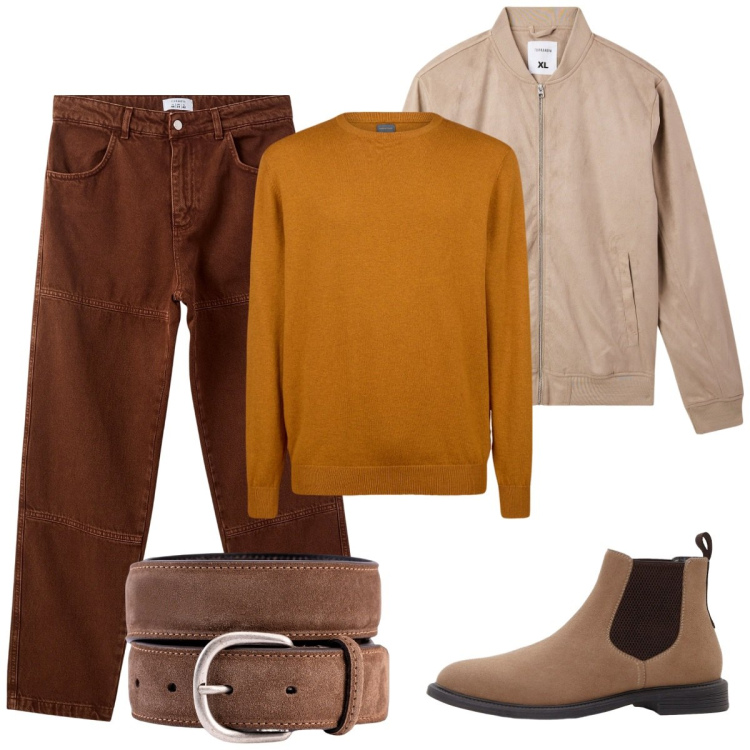 Outfit uomo - Total look #2273391. Stile Casual per Tutti i giorni. Abbinamento con stivali e stivaletti, bomber, pantaloni, maglieria, cinture.