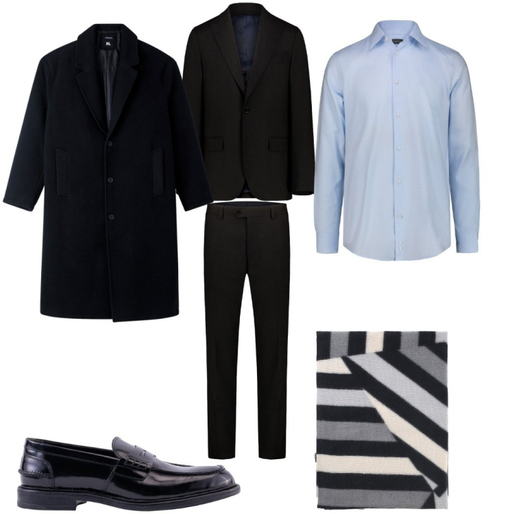 Outfit uomo - Total look #2273393. Stile Business/Elegante per Cerimonia. Abbinamento con cappotti, sciarpe, scarpe stringate, camicie, abiti.