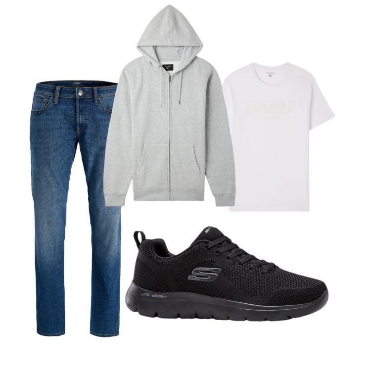 Outfit uomo - Total look #2273395. Stile Casual per Tutti i giorni. Abbinamento con sneakers, jeans, felpe con cappuccio, t-shirt.