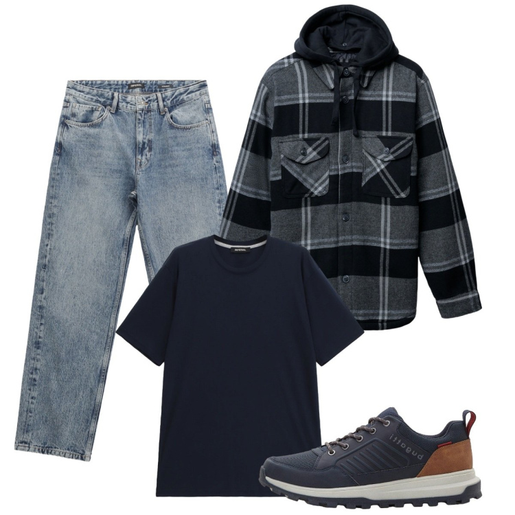 Outfit uomo - Total look #2273402. Stile Urban per Tutti i giorni. Abbinamento con sneakers, giacche, jeans dritti, t-shirt.